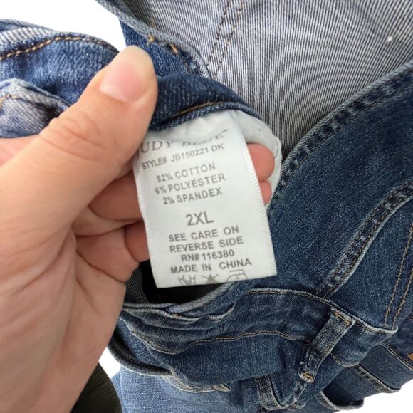 Judy Blue High Waist Double Cuff Denim Short Overalls Sz 2XL - Picture 11 of 13